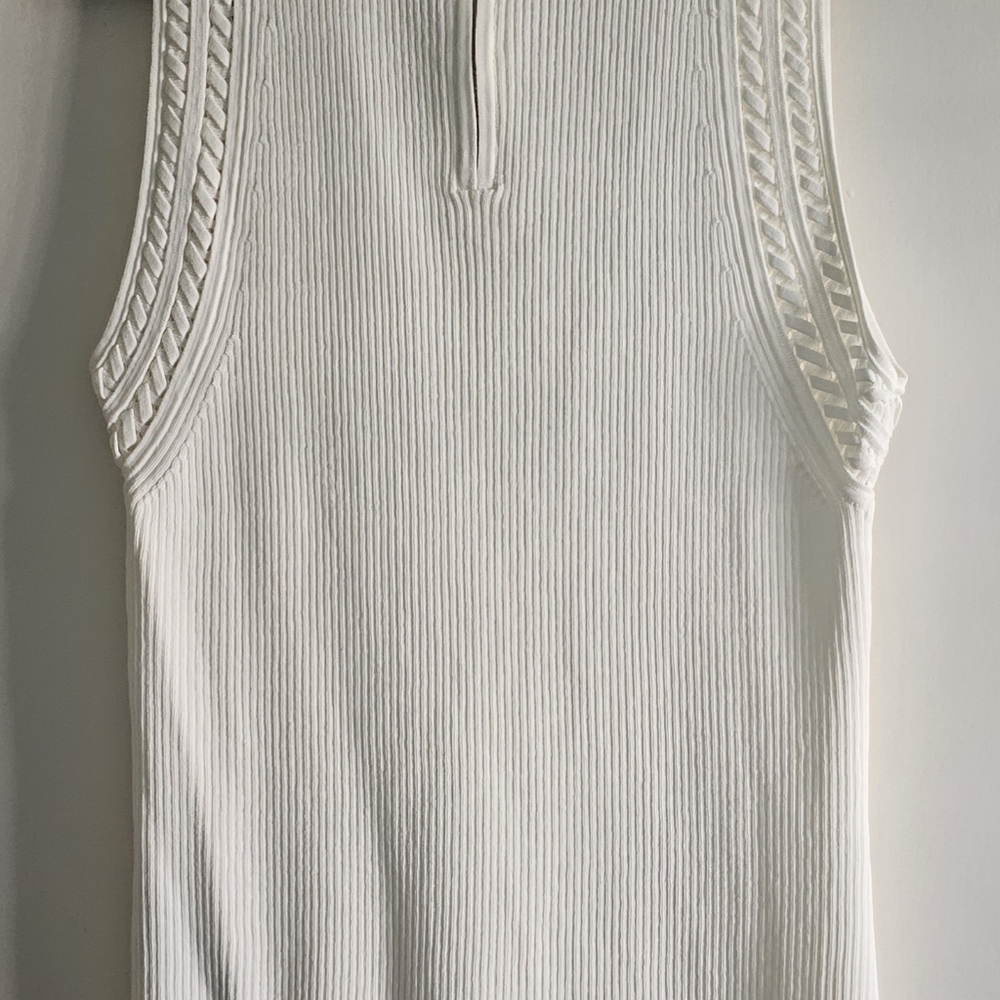 White House Black Market Braided Mockneck Ribbed Sweater Tank In Ecru Size XL - Picture 5 of 8
